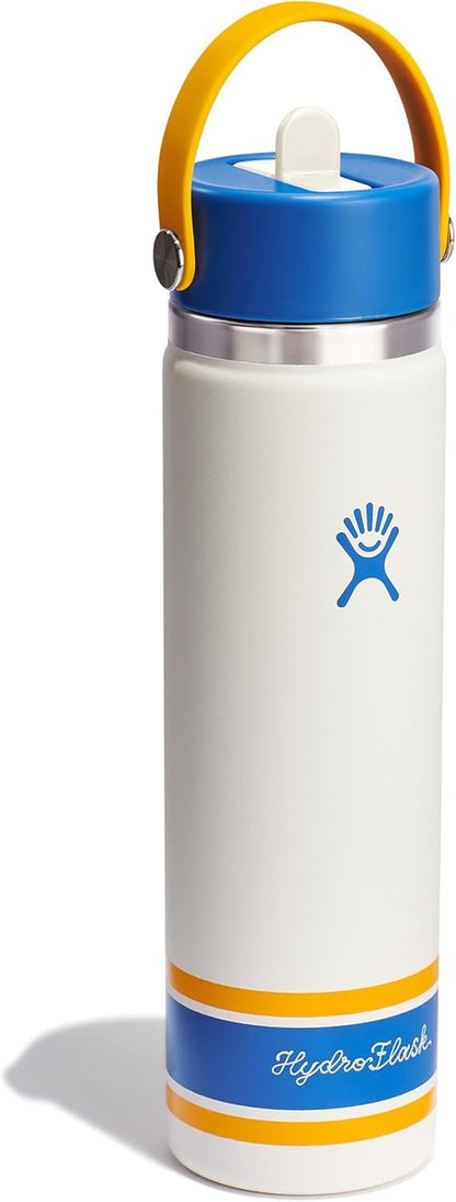 Hydro Flask Water Bottle - Insulated Stainless Steel with Wide Mouth Flex Straw Lid - 24 Oz Campus Ivory