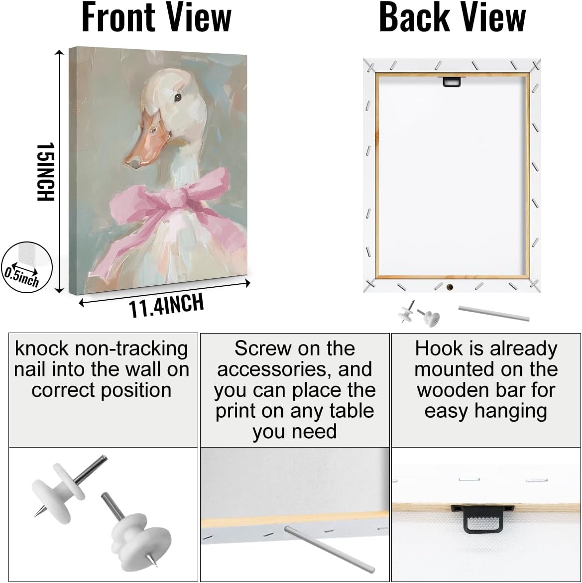 Skiennix Cute Duck Canvas Wall Art - Framed Aesthetic Decor for Animal Lovers | 11.5x15 In