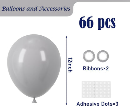 Voircoloria Gray Balloons - 66 Pack of 12-Inch Grey Latex Balloons for Celebrations & Events