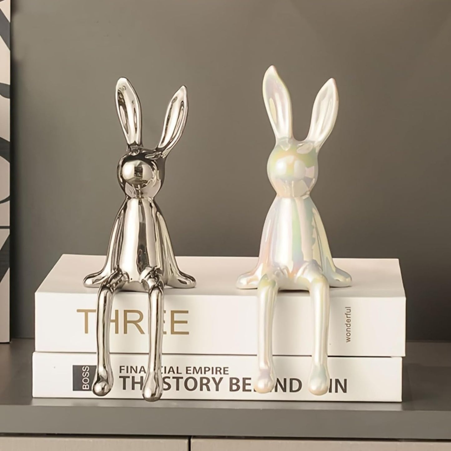 Skiennix Ceramic Long-Eared Rabbit Statue - Elegant Home Decor Accent in Gold Finish