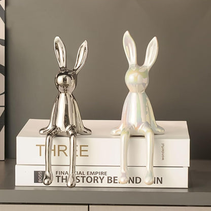 Skiennix Ceramic Long-Eared Rabbit Statue - Elegant Home Decor Accent in Gold Finish