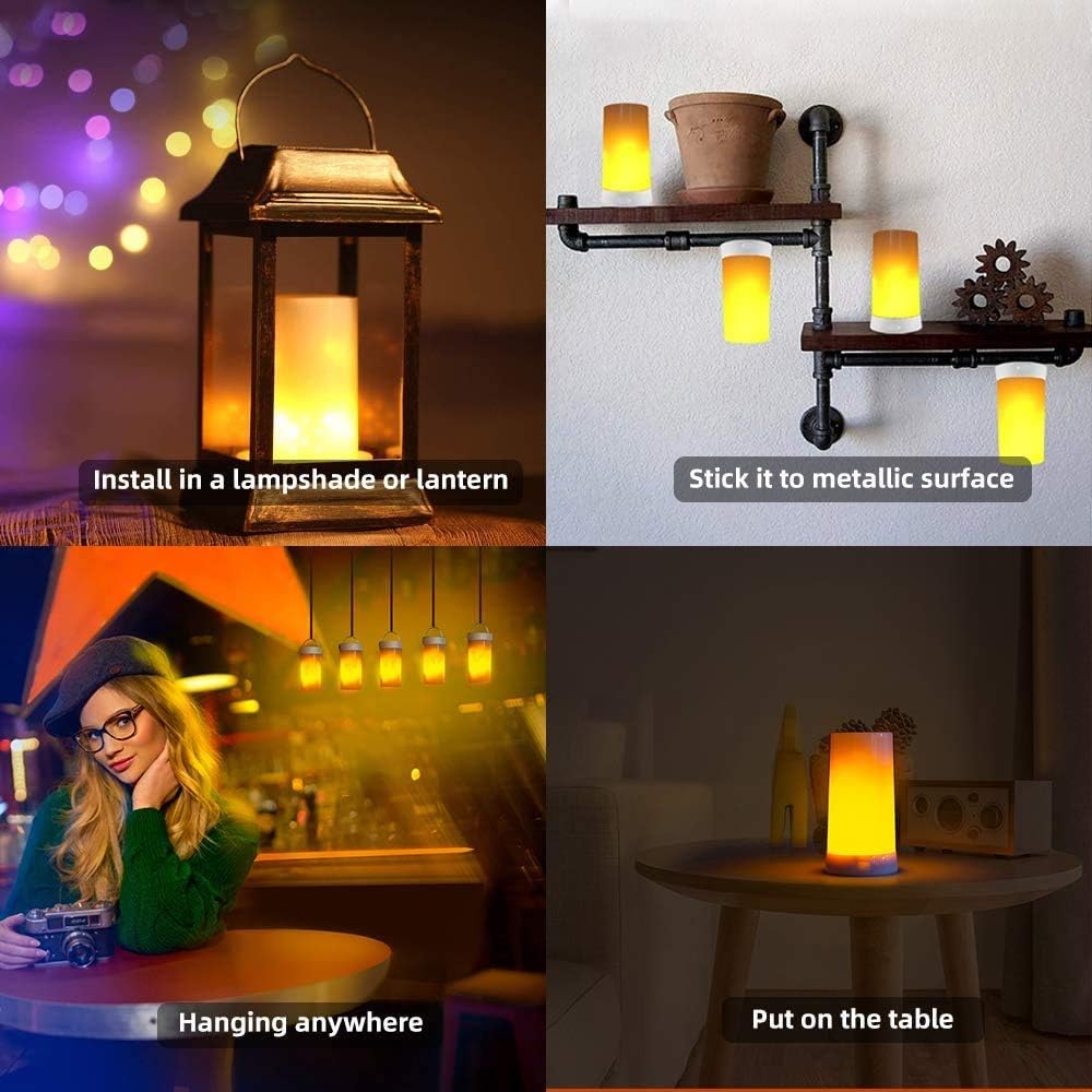 Skiennix LED Flame Effect Fireplace Light - Remote & Timer, USB Rechargeable Flameless Candle - 2 PCS