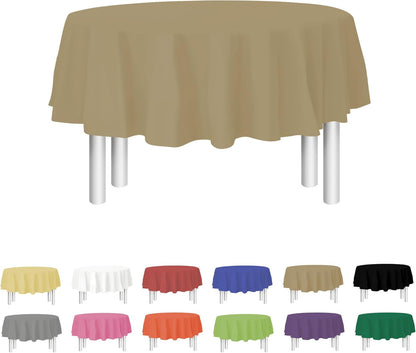 Party Dimensions Gold Disposable Plastic Tablecloths - 84-Inch Round Table Covers for Events & Weddings (12 Pack)
