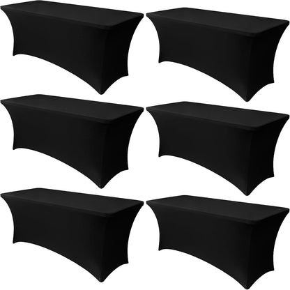 Obstal 8 FT Stretch Spandex Table Covers - Universal Fitted Tablecloth for Weddings & Parties | Black