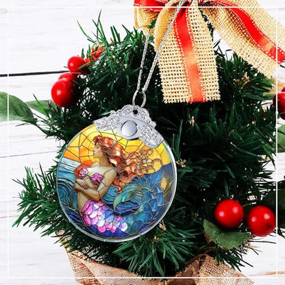 Mermaid Christmas Ornament - Stained Glass Little Mermaid Decoration - Ocean Fantasy Holiday Decor - Variation of Mermaid