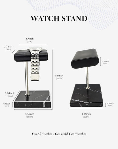 Marble Base Watch Display Stand with PU Leather Tray | Handcrafted Holder for Men’s Watches & Jewelry