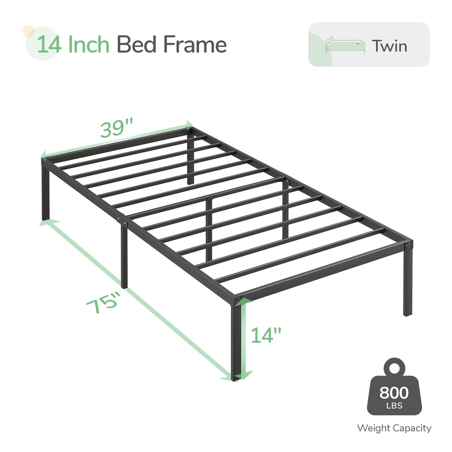 Novilla Twin Bed Frame, 14 Inch Metal Platform Bed Frame Twin Size No Box Spring Needed, Heavy Duty Steel Slat Support, Easy Assembly