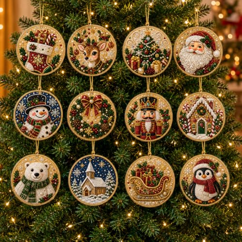 12pcs Christmas Diamond Painting Ornaments DIY Pearl Art Kits for Adults - Variation #a