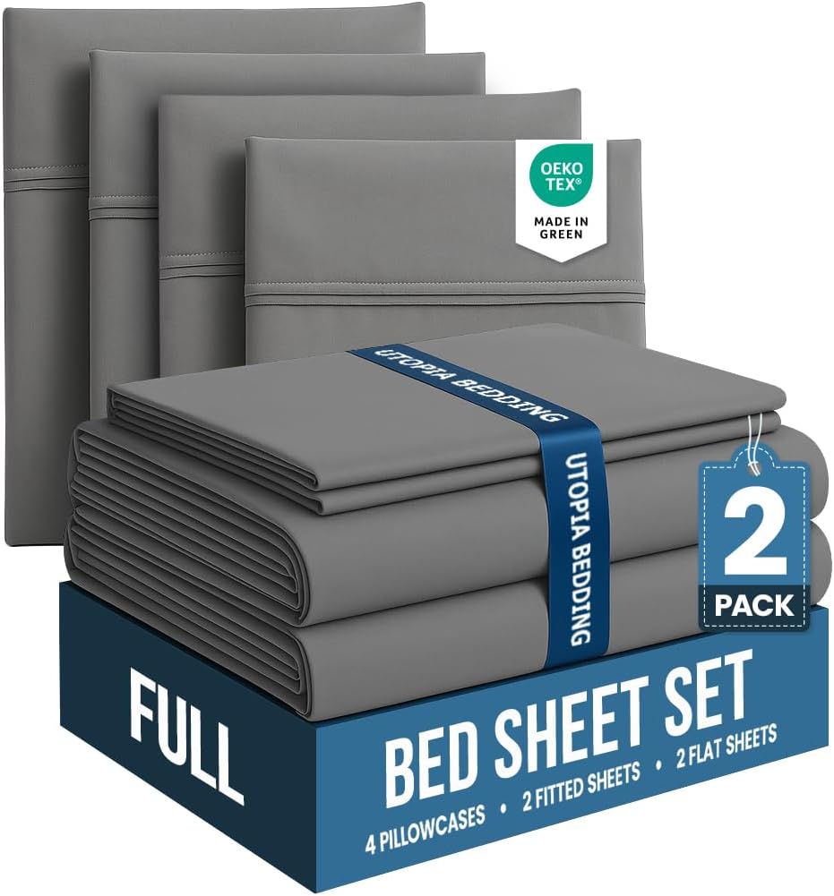 Utopia Bedding Full Bed Sheets Set - Soft Brushed Microfiber | Fade & Shrink Resistant - Grey