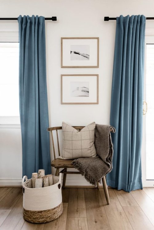 100% Blackout Shield Linen Blackout Curtains for Bedroom 102 Inches Long, Back Tab/Rod Pocket Living Room Drapes, Thermal Insulated Blackout Curtains 2 Panels Set, 50" W x 102" L, Stone Blue