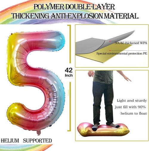 GOER Jumbo 42-Inch Number 15 Balloons - Sweet 15 Birthday Party Decorations | Rainbow Foil Helium