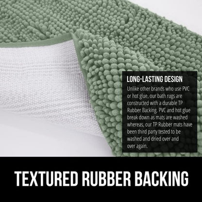 GORILLA GRIP Bath Rug Mat 70x24, Soft Absorbent Chenille, Quick Dry Microfiber Mats, Rubber Backing Washable Shower Floor Rugs, Bathmat Runner, US Designed Bathroom Home Decor Accessories Sage Green