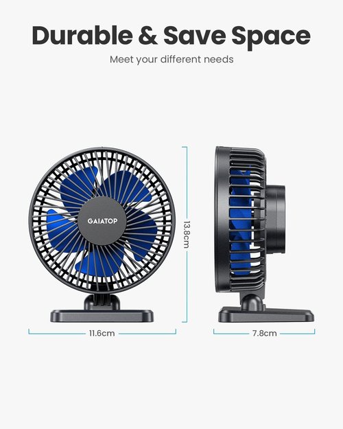 Gaiatop USB Desk Fan - Powerful Portable Mini Fan with 3 Speeds | Quiet Cooling for Home, Office, Travel - Blue