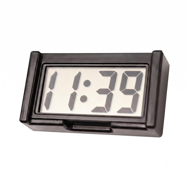 Small Digital Clock with Calendar Display – Self-Adhesive LCD Desk/Car Clock (Black)