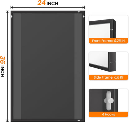 TRAHOME Bathroom Vanity Mirror - 36" x 24" Metal Framed Rectangular Design | HD Shatterproof Glass, Black