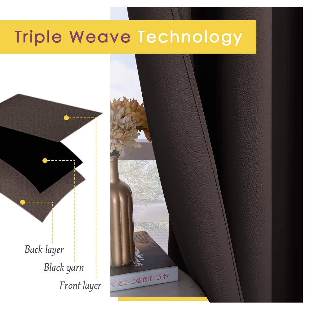NICETOWN Blackout Curtain Panels for Bedroom Window, Triple Weave Microfiber Energy Saving Thermal Insulated Solid Grommet Blackout Draperies and Drapes (1 Pair, 34 inches by 63 Inch, Toffee Brown)
