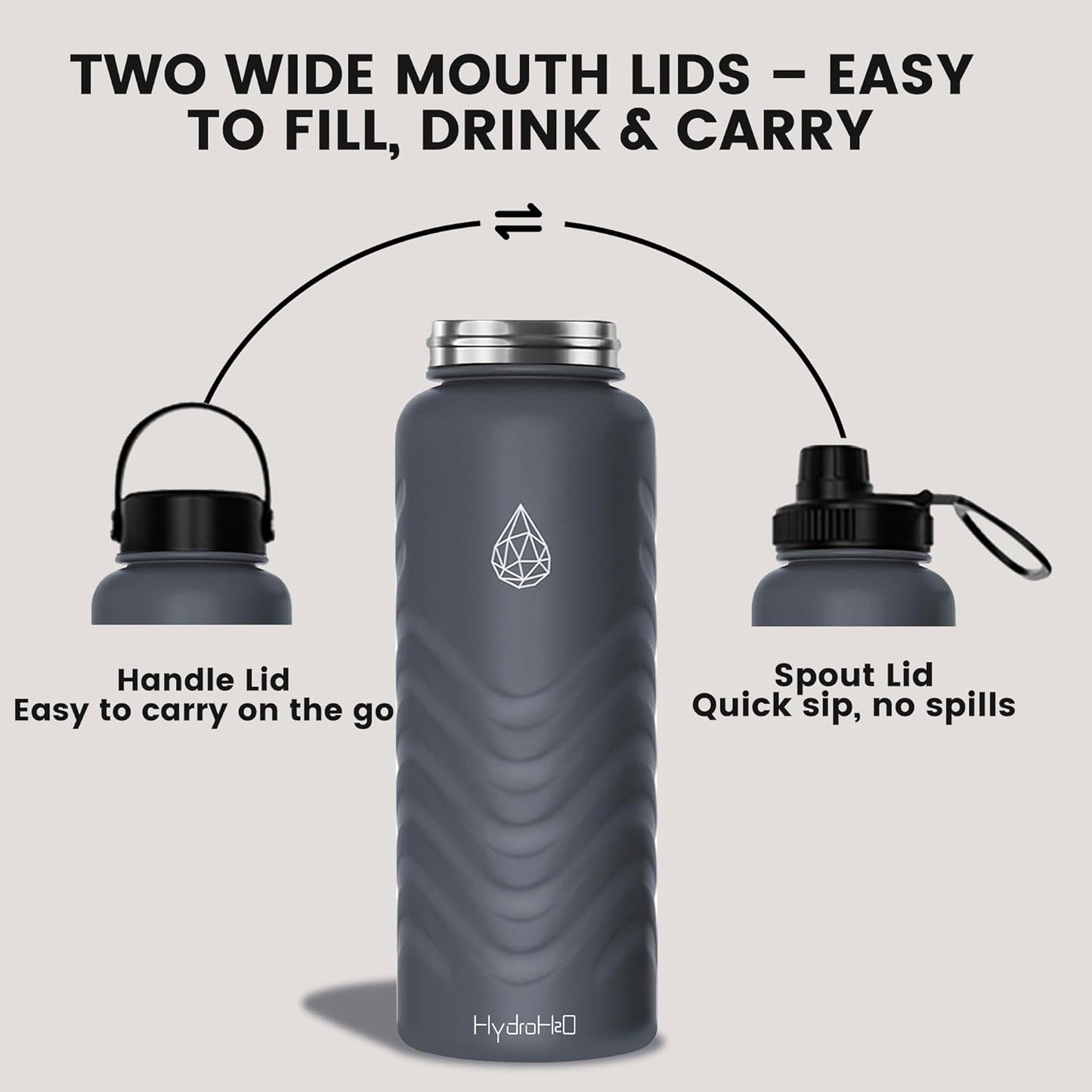 Skiennix 32oz Stainless Steel Insulated Water Bottle - 48H Cold & 24H Hot, Leak-Proof, BPA-Free | Grey