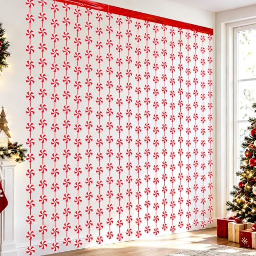 Christmas Peppermint Foil Fringe Curtains 2 Pack - Candyland Holiday Decorations