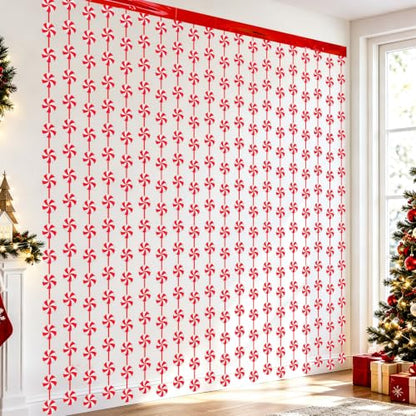 Christmas Peppermint Foil Fringe Curtains 2 Pack - Candyland Holiday Decorations