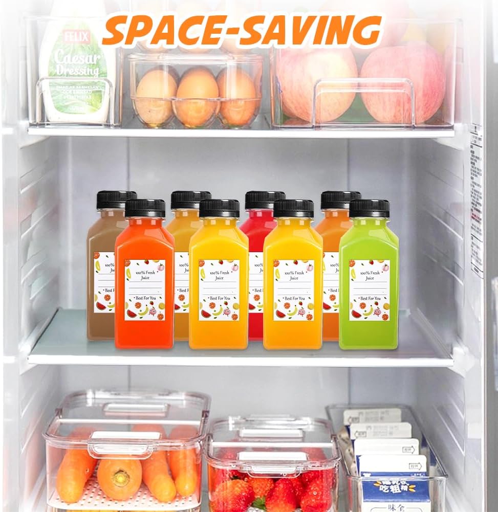 Skiennix Juice Bottles - 8oz Reusable Plastic Containers with Lids | 12-Pack for Juices, Smoothies & More