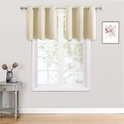 ChrisDowa Grommet Short Kitchen Valances - Thermal Insulated Room Darkening Curtains (Beige, 52 x 18 Inch)