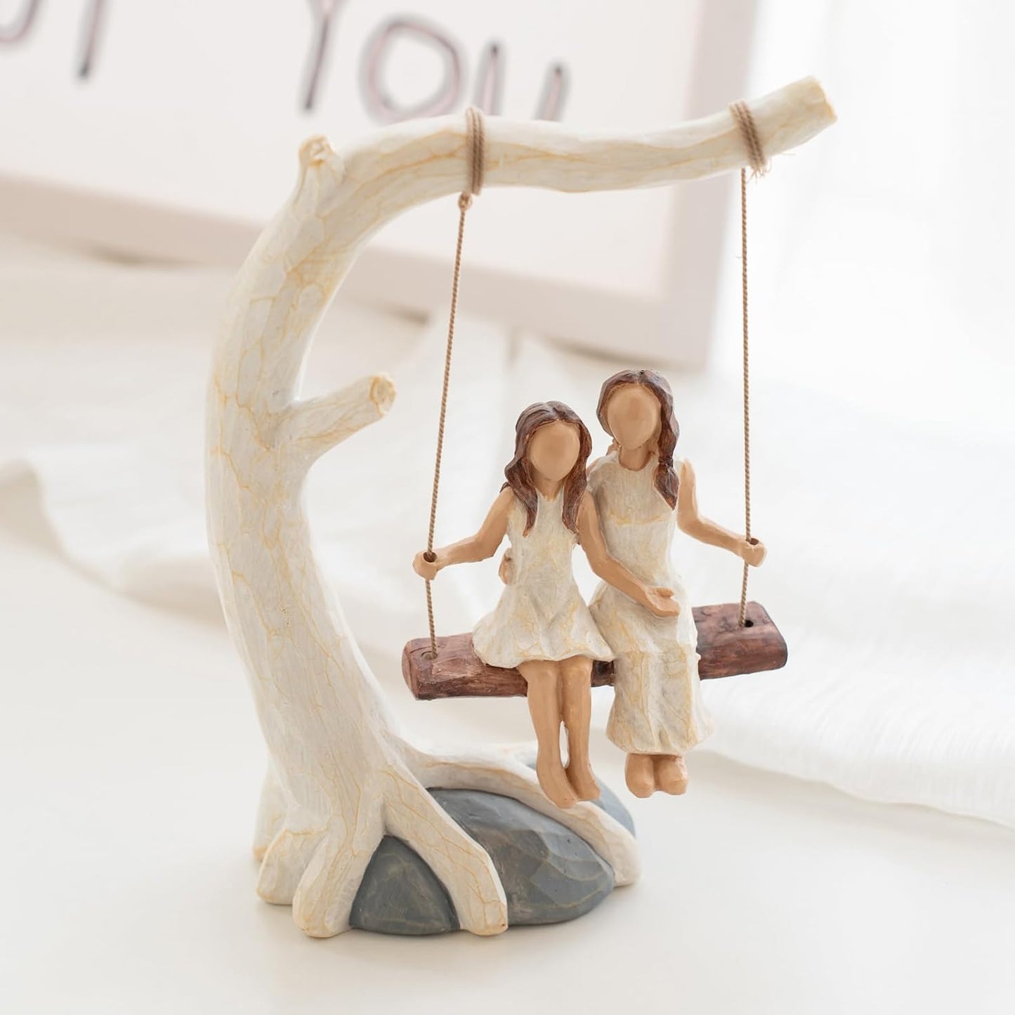 Mother Daughter Sculpture by Swing Statue - Hand-Painted Figurine | Perfect Birthday Gift for Mom