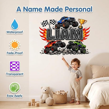 Personalized Monster Truck Wall Decal for Boys – Style 2