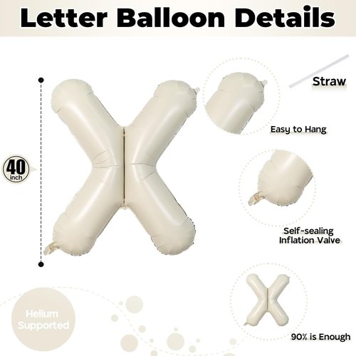 Giant Alphabet X Foil Balloons - Cream Ivory White 40 Inch Mylar Letter for Birthday & Baby Shower Decor