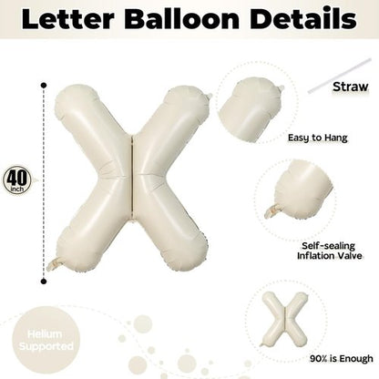 Giant Alphabet X Foil Balloons - Cream Ivory White 40 Inch Mylar Letter for Birthday & Baby Shower Decor