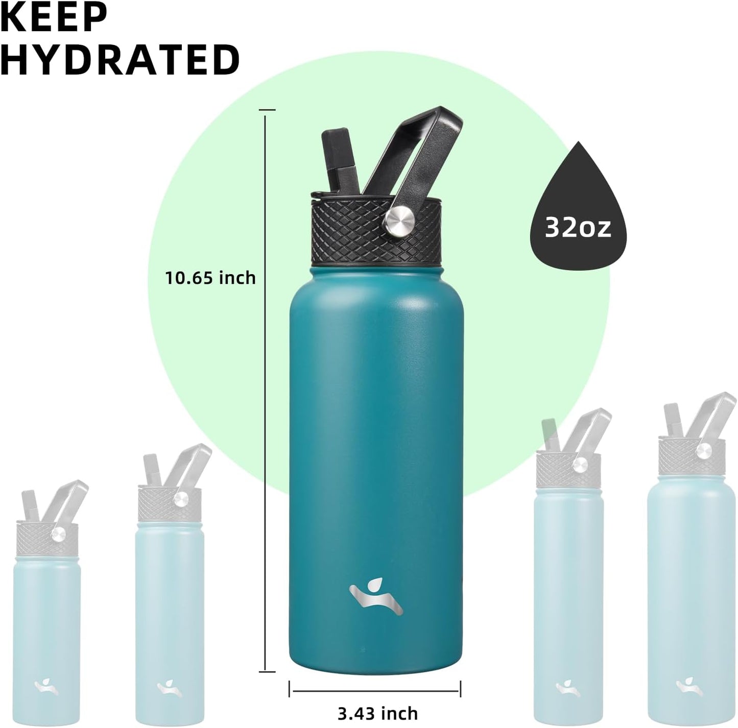 Skiennix 32 Oz Insulated Stainless Steel Water Bottle - Lightweight & Durable | Light Blue