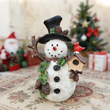 Regine Switzerland Snowman Figurines - Charming Holiday Indoor Decorations | Winter Ornaments (Holding Cardinal)