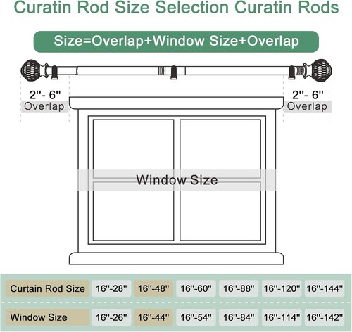 Byondeth Curtain Rods - Adjustable 16 to 48 Inches | 1 Inch Diameter with Wood Grain Leaf Finials