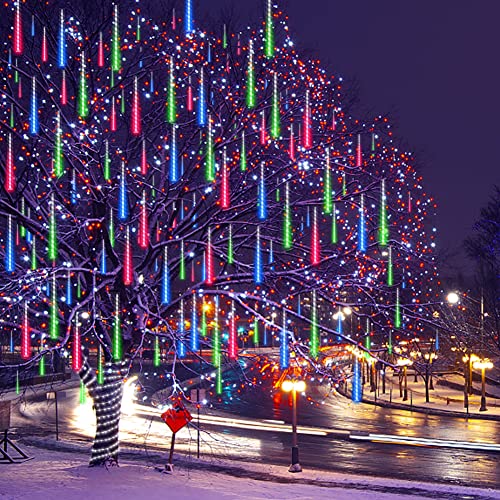Meteor Shower String Lights 8 Tubes Multicolor 192 LEDs Cascading Rain Drop Christmas Xmas