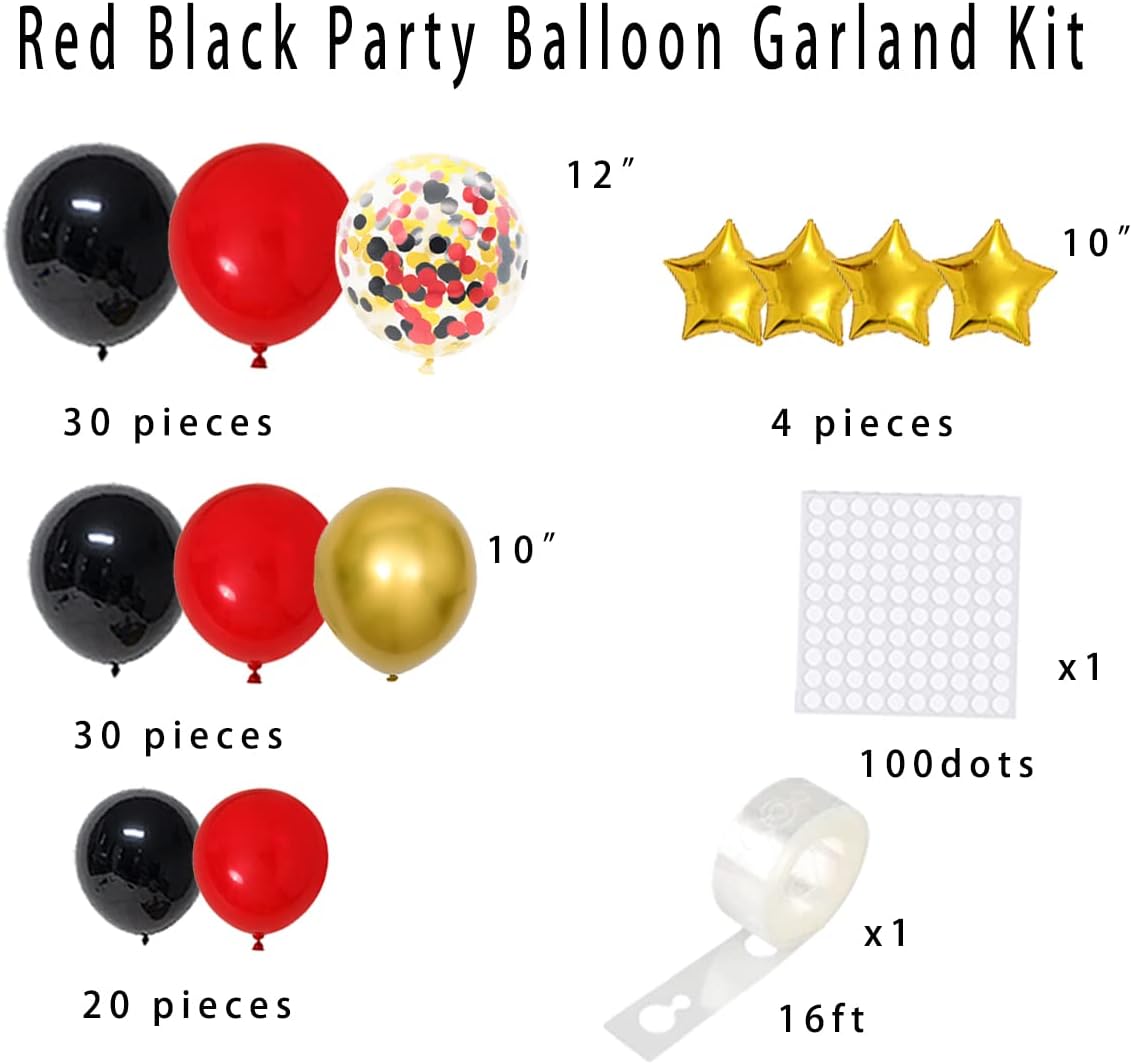 Red Black Gold Balloon Garland Arch Kit - Perfect for Casino, Birthday, Bachelorette & Graduation Celebrations
