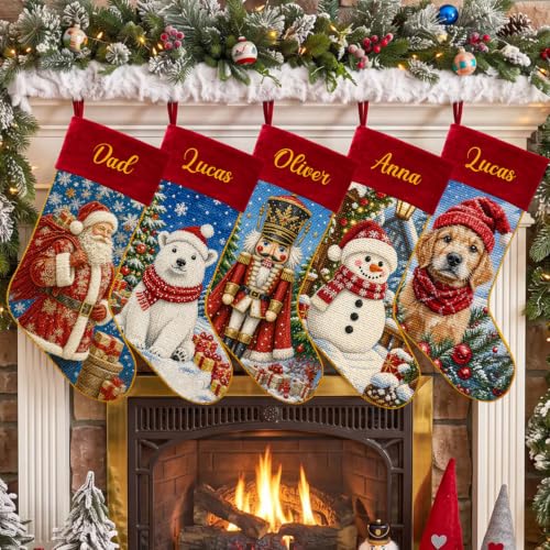 Personalized Needlepoint Christmas Stocking with Name - Family Holiday Decor B02