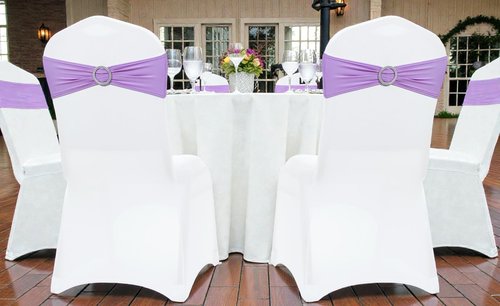 MDS Spandex Chair Sashes - Pack of 200 Elastic Stretch Bows with Buckle Slider | Lavender