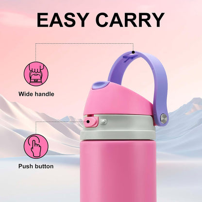 Skiennix 24 oz Insulated Water Bottle - Leak-Proof Stainless Steel with One-Touch Flip Lid & Straw | Pink