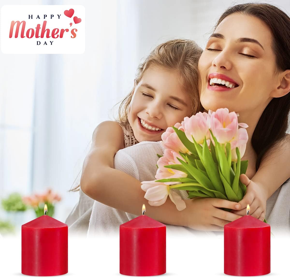 Regine Switzerland Red Pillar Candles - Unscented, Smokeless & Dripless | 3x4 Inch, 3-Pack for Weddings & Home Decor
