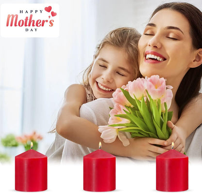 Regine Switzerland Red Pillar Candles - Unscented, Smokeless & Dripless | 3x4 Inch, 3-Pack for Weddings & Home Decor