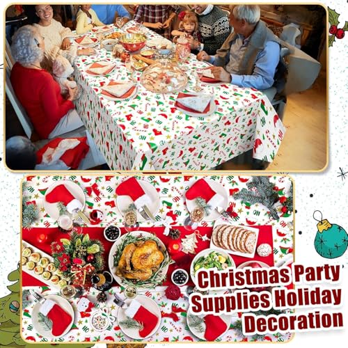 Christmas Tablecloths 3 Pack Disposable Elf Design 108x54 Inches - Holiday Party Decor