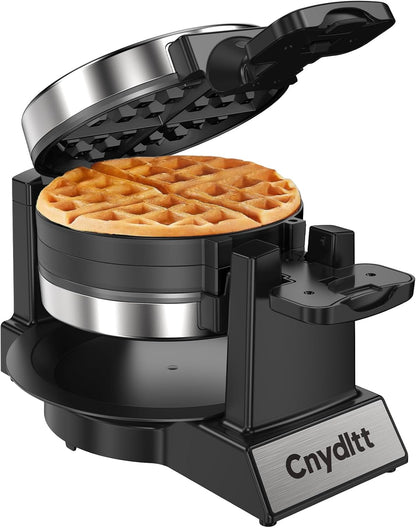 Skiennix Double Waffle Maker - 1400W Rotating Belgian Waffle Iron with Nonstick Plates & Removable Drip Tray | Black
