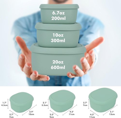 Anatole Silicone Food Storage Containers - Set of 3 BPA-Free Lunch Boxes | Dishwasher & Microwave Safe (6.7oz, 10oz, 20oz)
