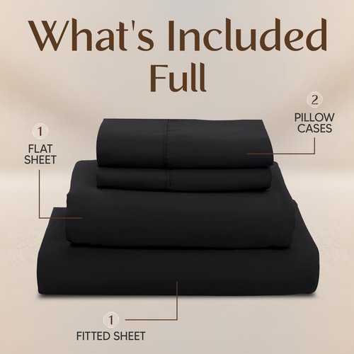 Utopia Bedding Full Sheet Set – 4 Piece Bed Sheets for Full Size Bed, Soft and Breathable Microfiber, Includes 1 Fitted Sheet, 1 Flat Sheet and 2 Pillowcases (Black)
