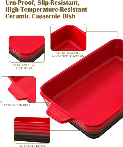 Skiennix Casserole Dishes - Heat-Resistant Ceramic Bakeware Set of 4 | Ideal for Lasagna, Cake & More (Red, 9.4"-14.7")