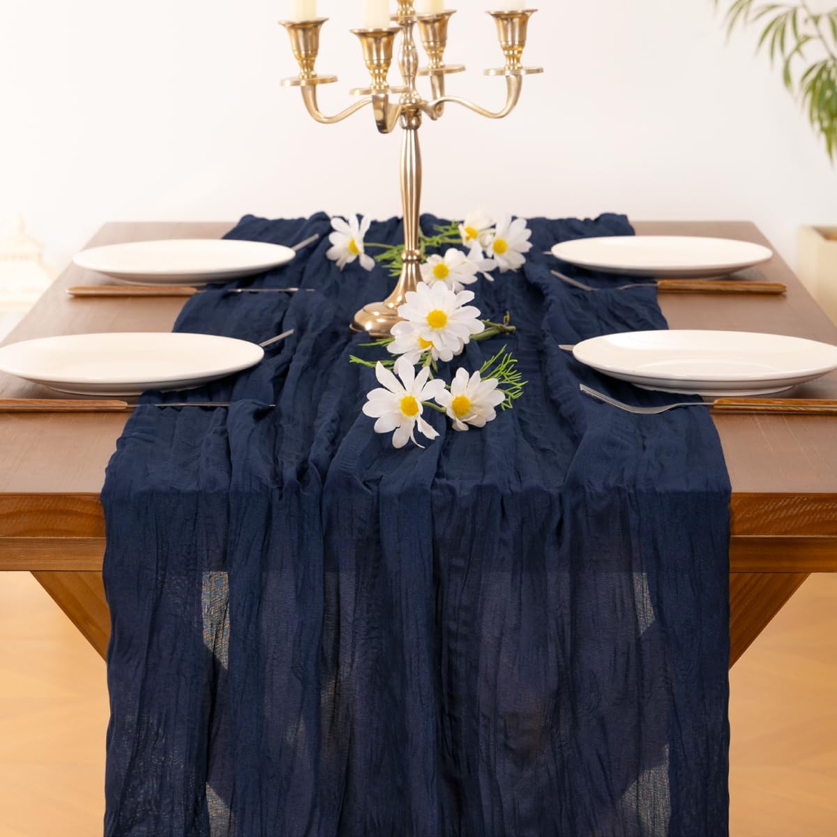 Socomi 10-Piece Navy Blue Cheesecloth Table Runner - 120-Inch Boho Rustic Decor for Weddings & Events