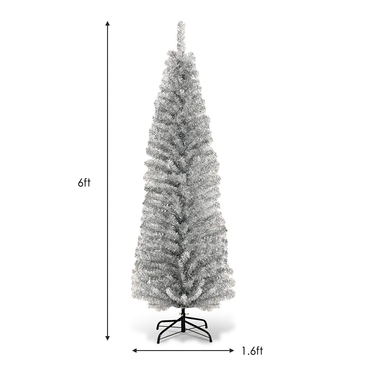 Artificial Pencil Christmas Tree, Electroplated Premium Slim Tree, Xmas Decor for Indoor and Outdoor, Suitable for Office, Store and Home (Silver, 6FT)