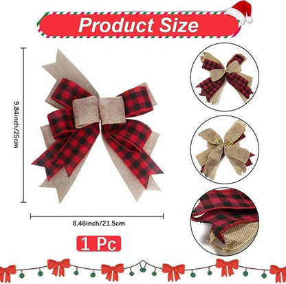 CREATCABIN Christmas Plaid Bow - 9.8 x 8.5 Inch Burlap Bowknot Ornament for Wreaths & Holiday Decor