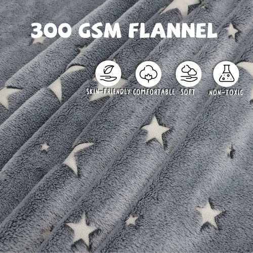 Glow in the Dark Star Space Blanket for Kids - Fluorescent Stars, 50 x 60 inches, Soft Fuzzy Galaxy Throw for Boys and Girls