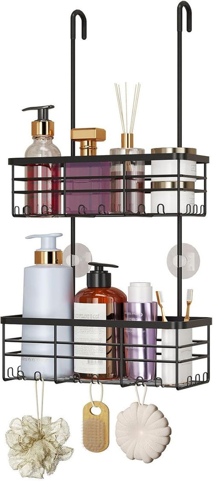 HapiRm Hanging Shower Caddy Organizer - Rustproof 304 Stainless Steel, No Drilling, Black Shelves