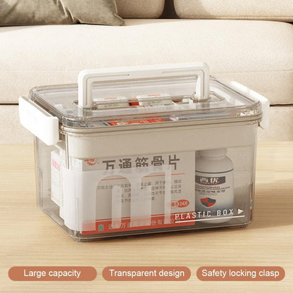 Skiennix Medicine Storage Box - Clear Plastic Organizer with Handles & Removable Tray for Home, Office & Travel